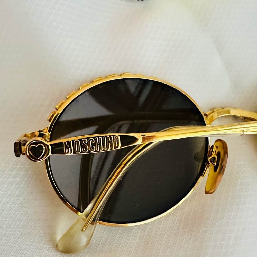 Rare Moschino Vintage Gold Round Rhinestone Sunglasses - Vintage Glam - Picture 12 of 13